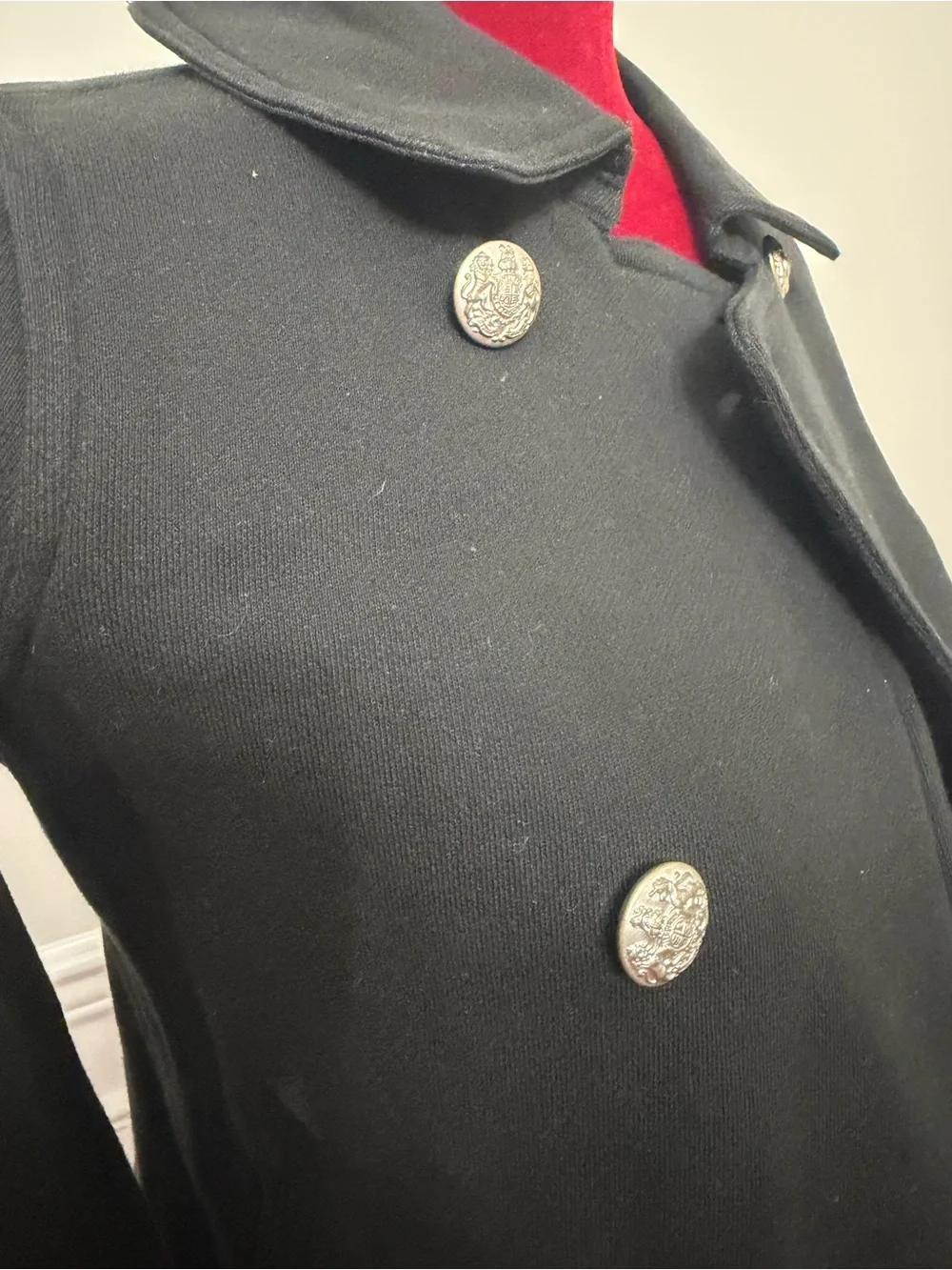 Ralph Lauren Girls Black Knit Military Peacoat Jacket Silver Crest Buttons L